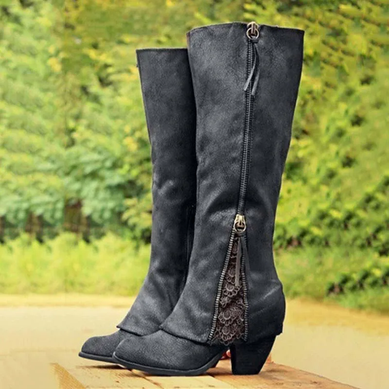 Chaussures Femme Boots Women Shoes Winter Knee High Boots Fold Over Design Lace Botas Mujer Ladies Shoes Botas Mujer Invierno896 - Image 2