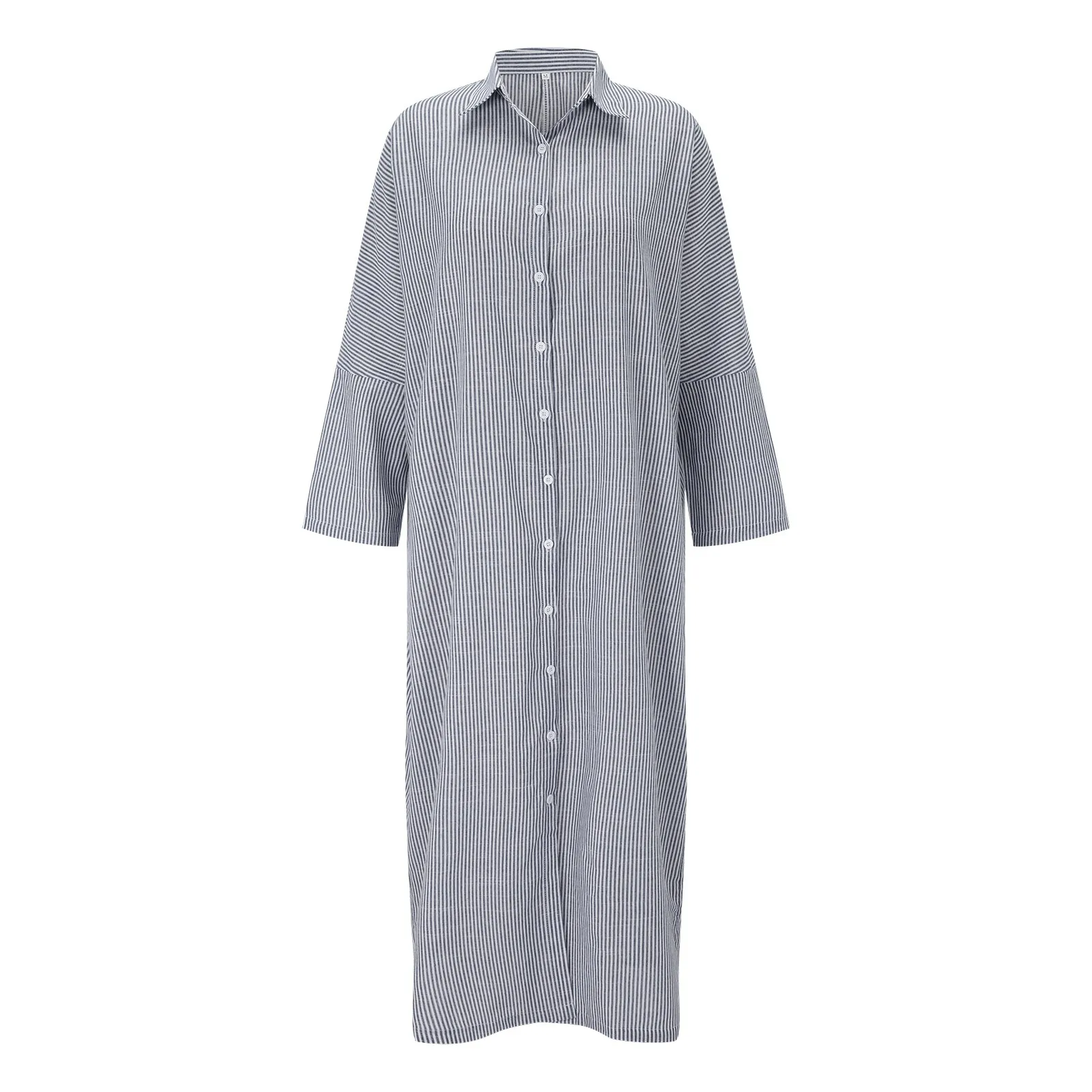 Elegant Outfits Summer Dresses For Women 2023 Stripe Cotton Shirt Casual Loose Maxi Dresses Formal Occasion Dresses Vestidos - Image 3