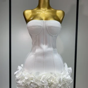 Women Sexy Strapless Flower Prom Gown Mini Dress Celebrity Red Carpet Fashion Evening Party Celebrate Birthday Club Dresses
