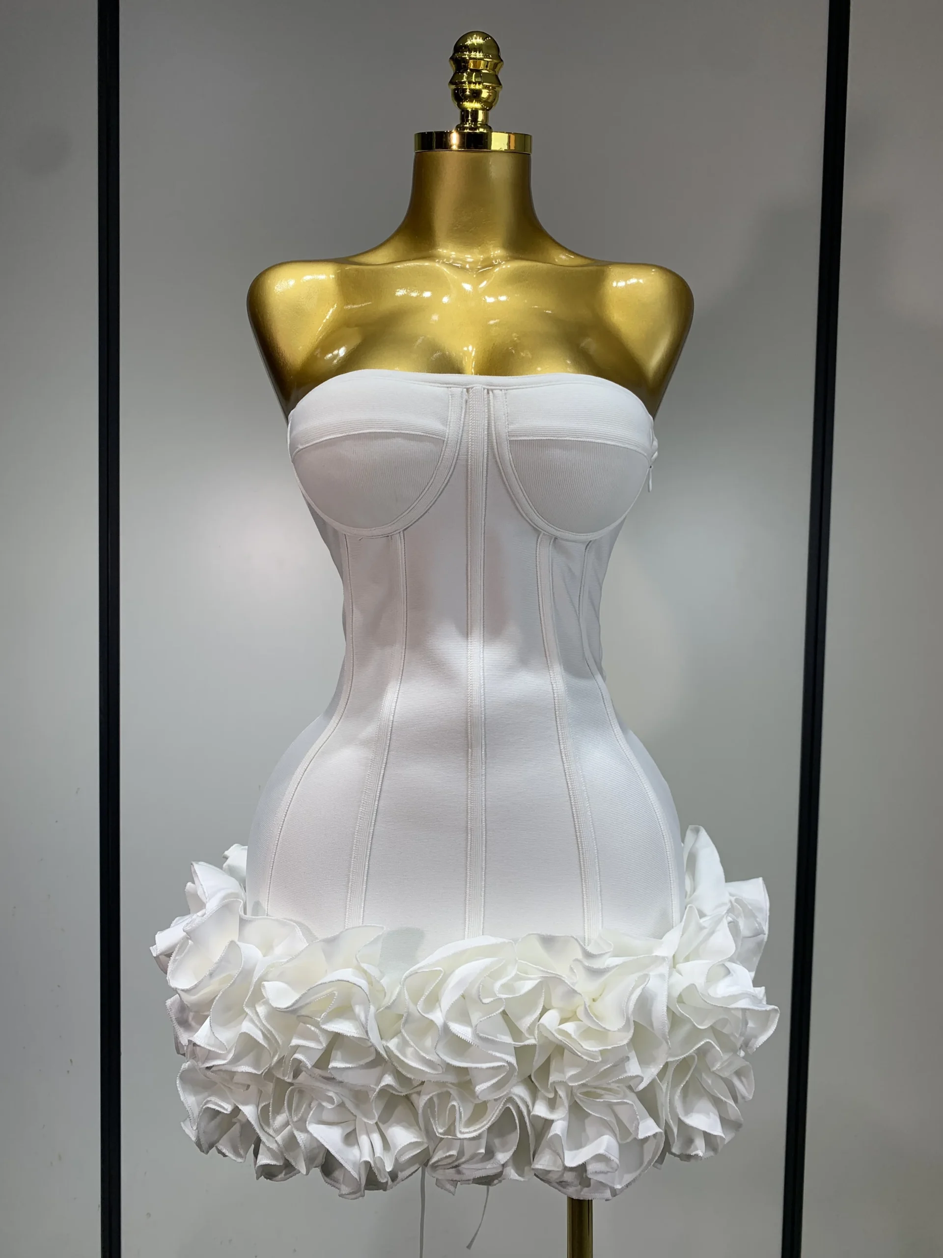 Women Sexy Strapless Flower Prom Gown Mini Dress Celebrity Red Carpet Fashion Evening Party Celebrate Birthday Club Dresses