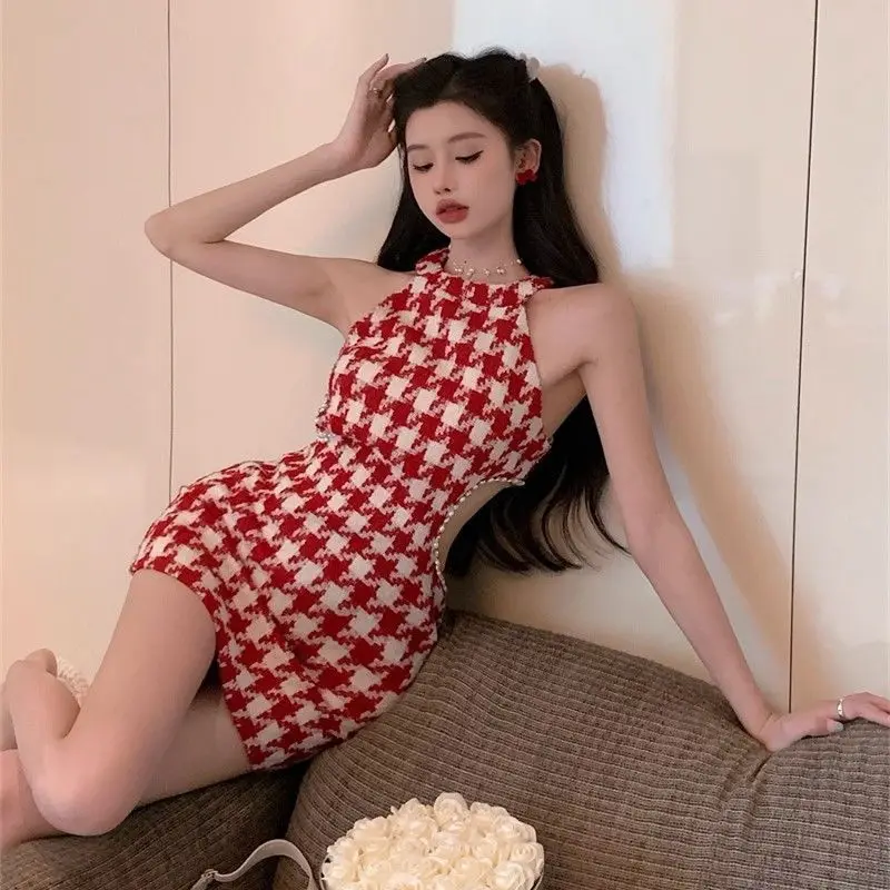 Sexy Mini Dresses Women Hollow Out Sleeveless Tender Bird Lattice Chic French Style Summer Fashion All-match Club Mujer Slim New - Image 4