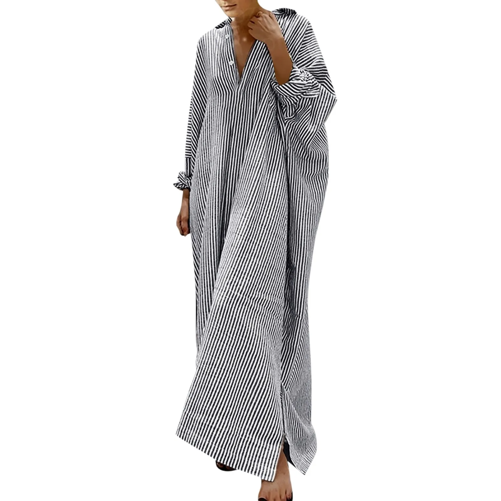 Elegant Outfits Summer Dresses For Women 2023 Stripe Cotton Shirt Casual Loose Maxi Dresses Formal Occasion Dresses Vestidos - Image 8