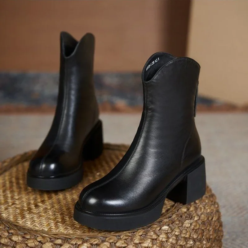 Women's Shoes Chelsea Boots Woman Winter 2025 Cute Trend Elastic Half Promotion Genuine Leather On Offer With High Quality New - Image 6