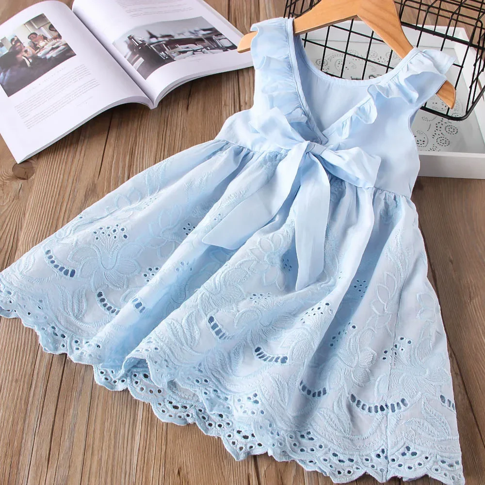 2025 New Girls' Dresses Children'S Summer Cotton Embroidered Hollow Dress Baby Kids Clothing Cute Ruffled Round Neck Vest Dress - Image 11