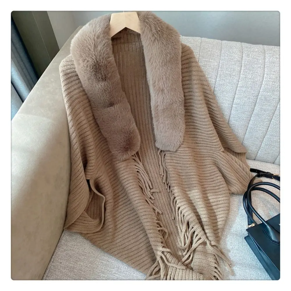 Winter Warm Shawl Knitting Thick Women's Loose Shawl with Faux Fur for Evening Dresses Wedding - Image 5
