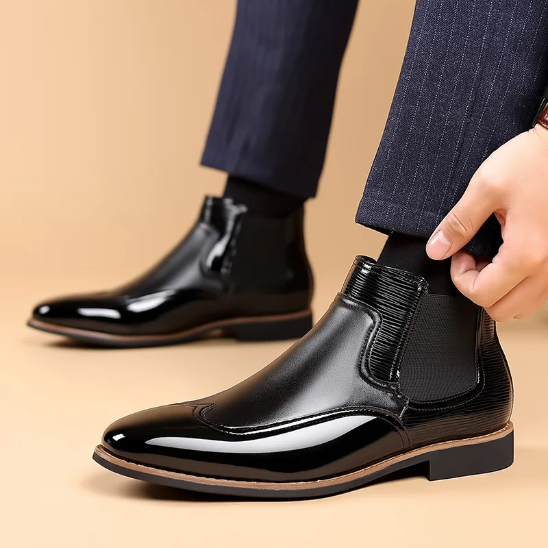 Chelsea Boots for Men Luxury Retro Men Ankle Boot Classic Business Dress Shoes designer British Style High-top Casual Shoes Male - Image 4