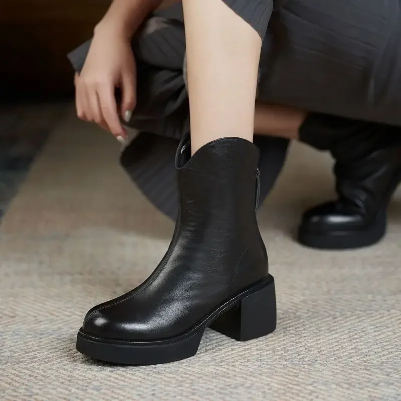 Women's Shoes Chelsea Boots Woman Winter 2025 Cute Trend Elastic Half Promotion Genuine Leather On Offer With High Quality New - Image 2