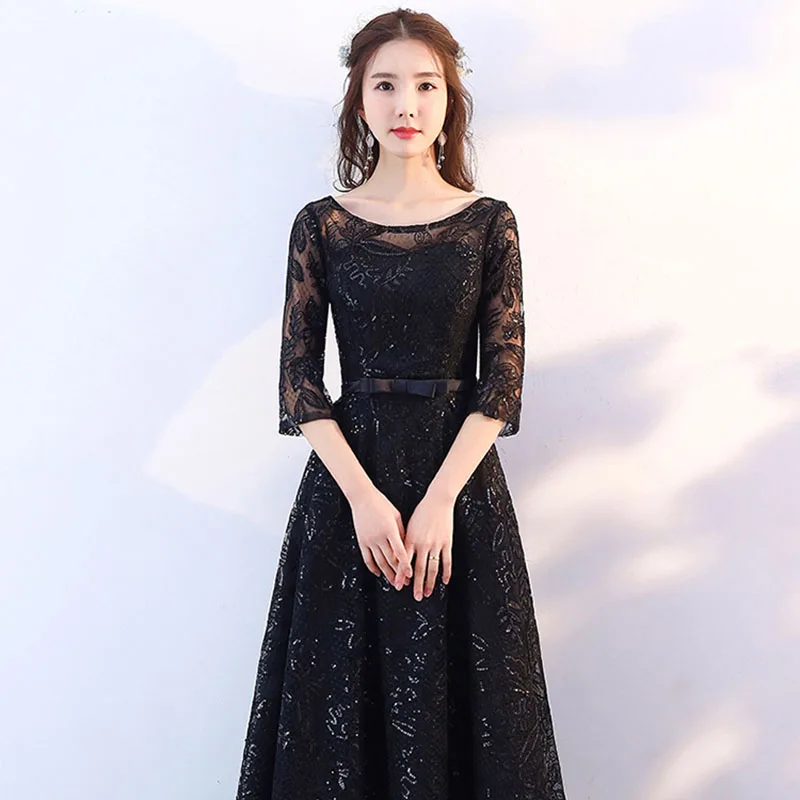 Evening Dresses DongCMY New Fashion Elegant Formal Sequin Lace Black Vintage A-line Half Floor-length Plus Size Prom Gown - Image 6