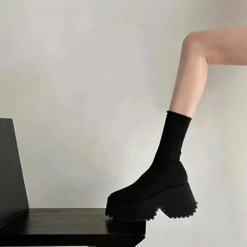 Ankle Super High Heels Chelsea Boots Women Shoes 2024 New Chunky Ladies Shoes Sexy Pumps Platform Goth Motorcycle Black Boots - Image 3