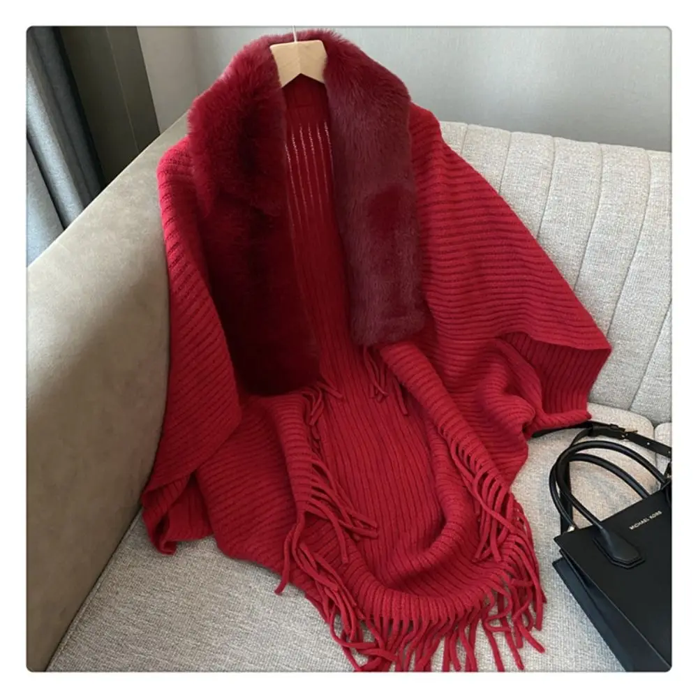 Winter Warm Shawl Knitting Thick Women's Loose Shawl with Faux Fur for Evening Dresses Wedding - Image 6