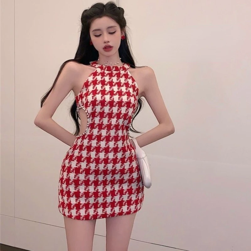 Sexy Mini Dresses Women Hollow Out Sleeveless Tender Bird Lattice Chic French Style Summer Fashion All-match Club Mujer Slim New - Image 2