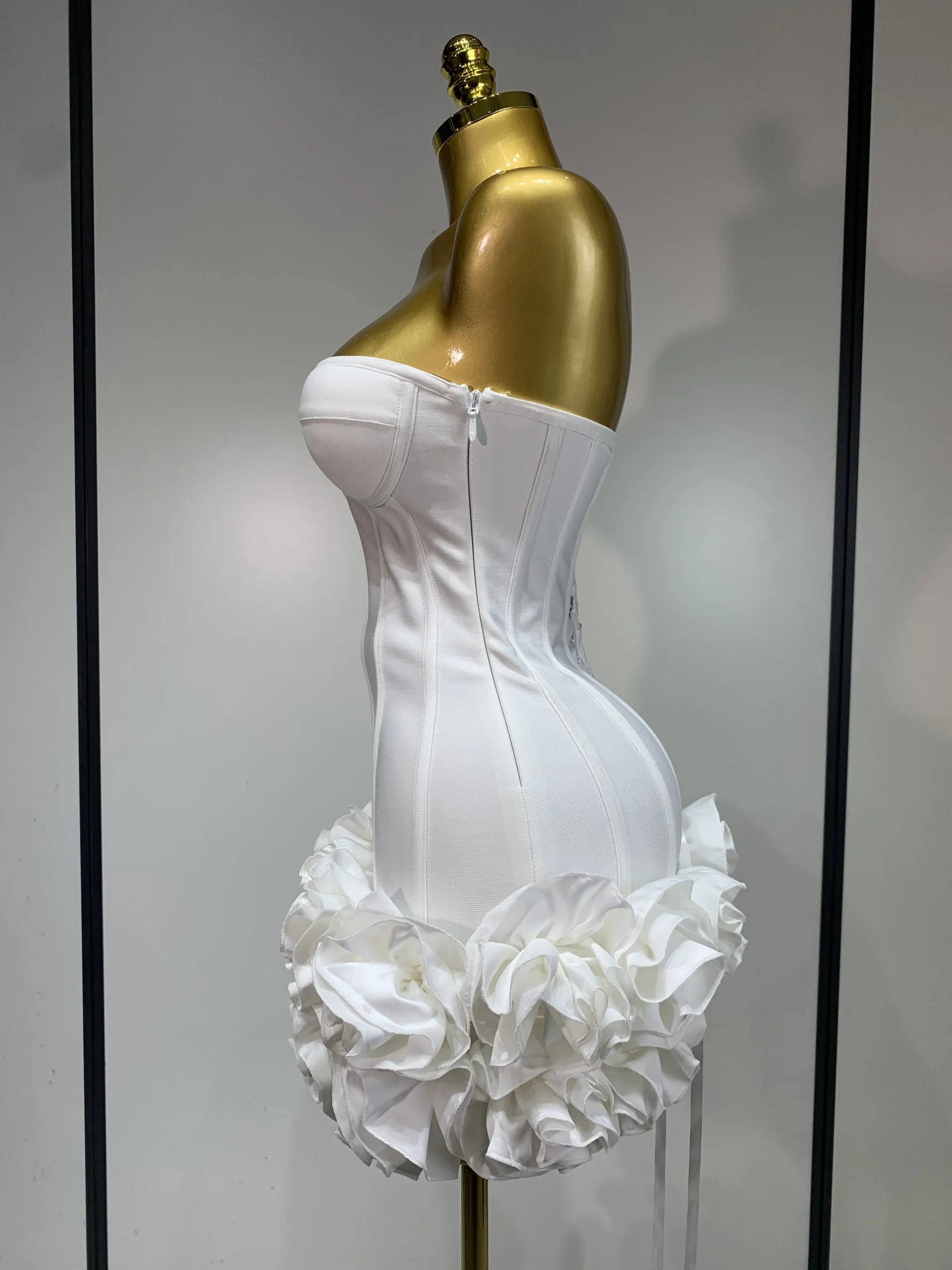 Women Sexy Strapless Flower Prom Gown Mini Dress Celebrity Red Carpet Fashion Evening Party Celebrate Birthday Club Dresses - Image 3