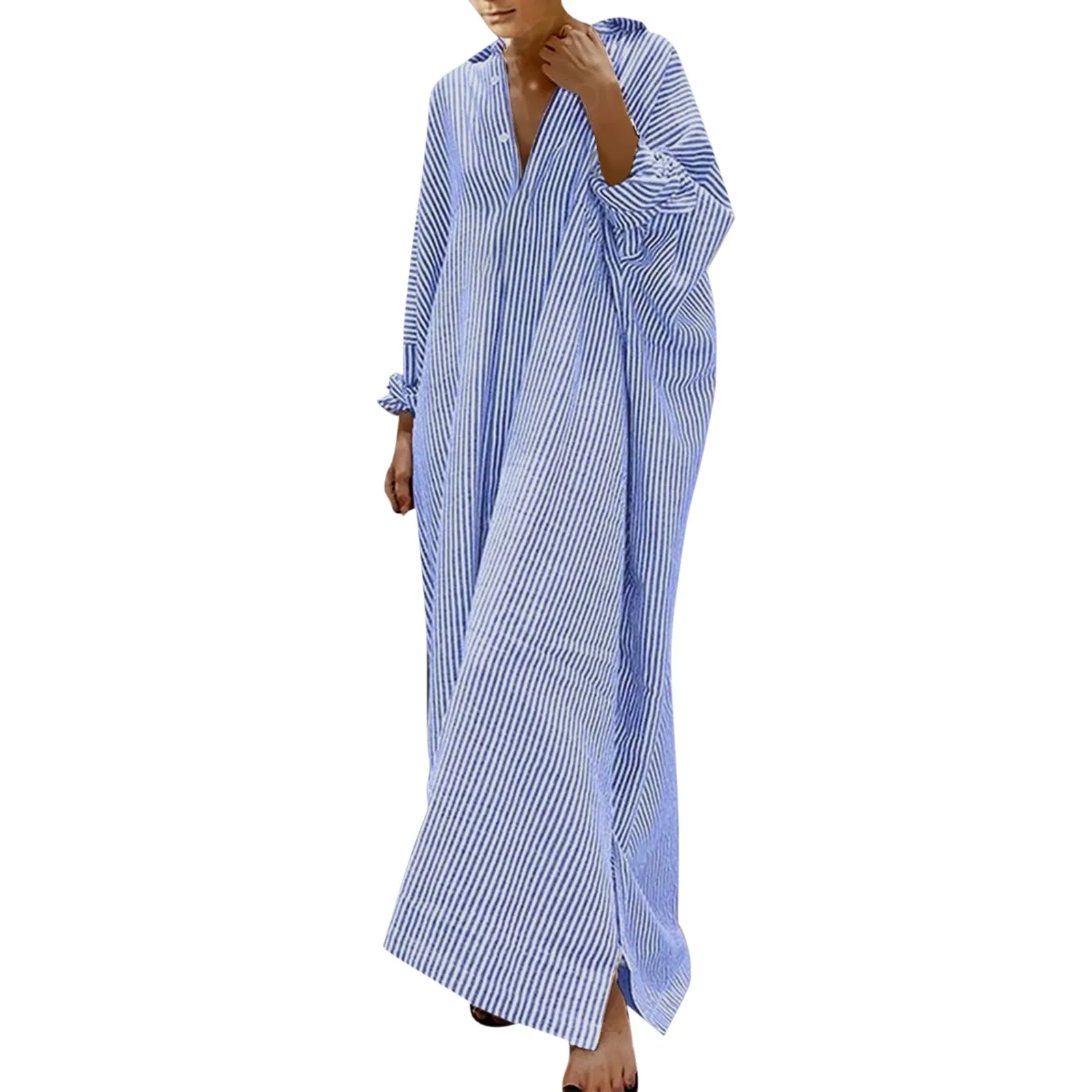 Elegant Outfits Summer Dresses For Women 2023 Stripe Cotton Shirt Casual Loose Maxi Dresses Formal Occasion Dresses Vestidos - Image 9