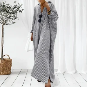 Elegant Outfits Summer Dresses For Women 2023 Stripe Cotton Shirt Casual Loose Maxi Dresses Formal Occasion Dresses Vestidos
