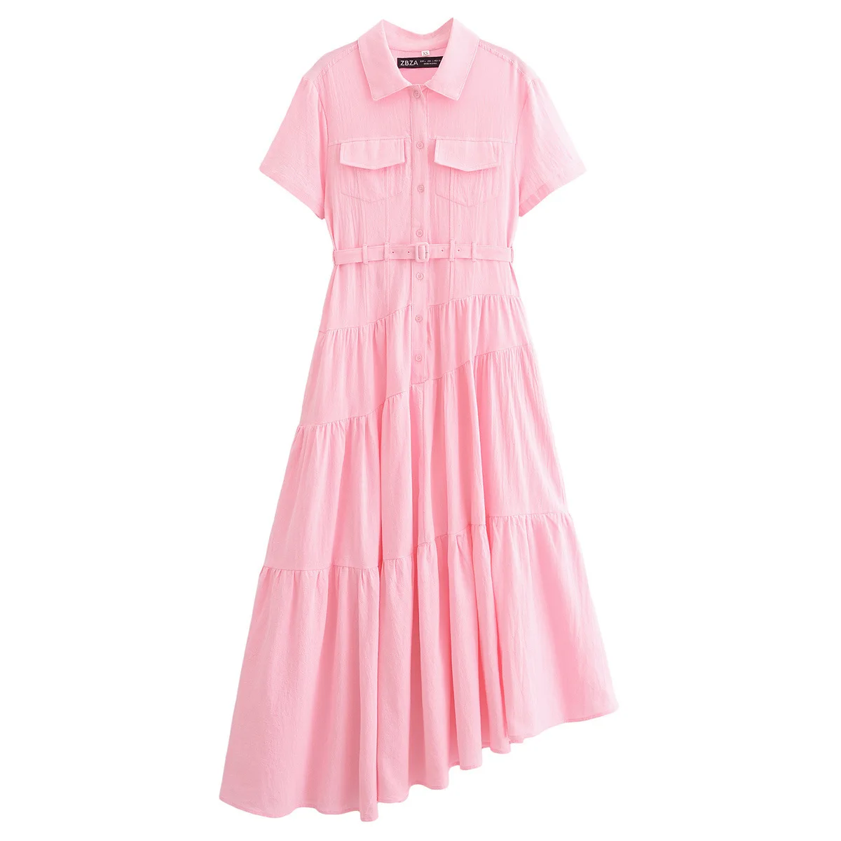 KADUWAKI French Vintage Lapel Short Sleeve Solid Dresses Casual Classic Pocket Asymmetric Pleated Vestidos with Belt فساتين ٢٠٢٢ - Image 8