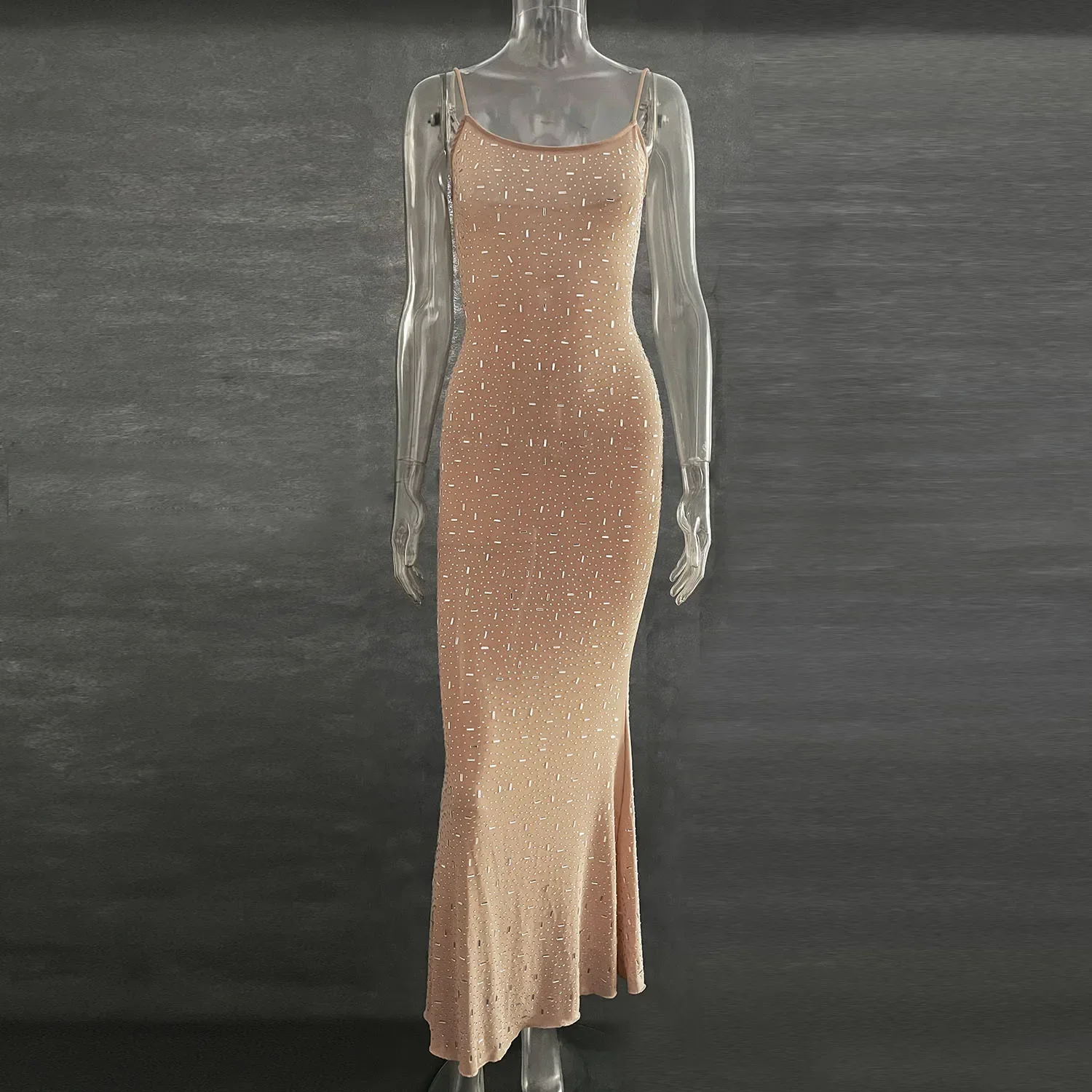 DSMTRC Sexy Mesh See Through Slim Evening Party Dresses Fall Winter Strap Christmas Outfits Glitter Diamond Long Dress for Women - Image 7