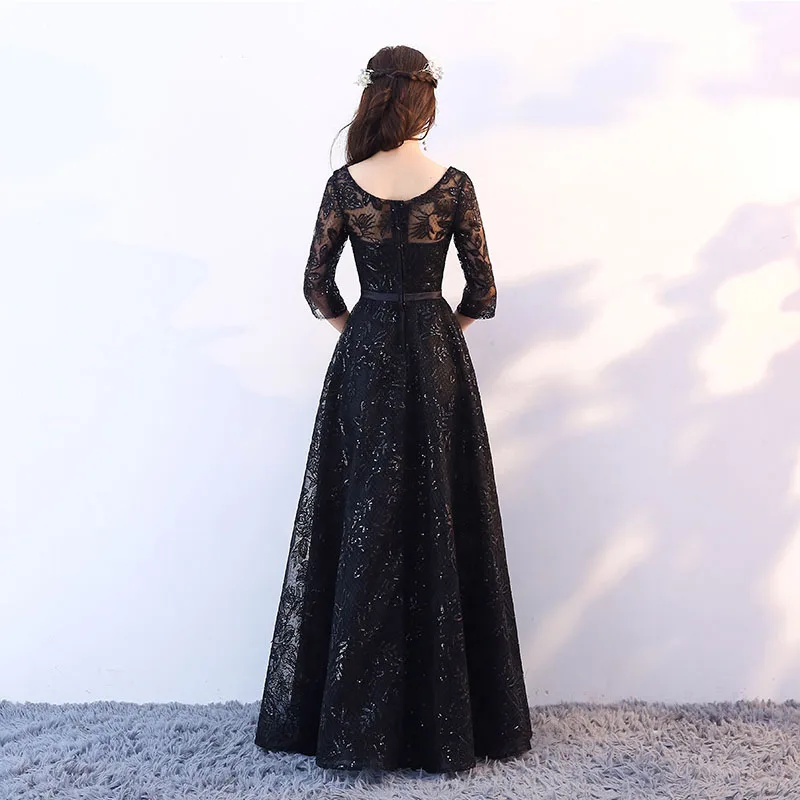 Evening Dresses DongCMY New Fashion Elegant Formal Sequin Lace Black Vintage A-line Half Floor-length Plus Size Prom Gown - Image 2