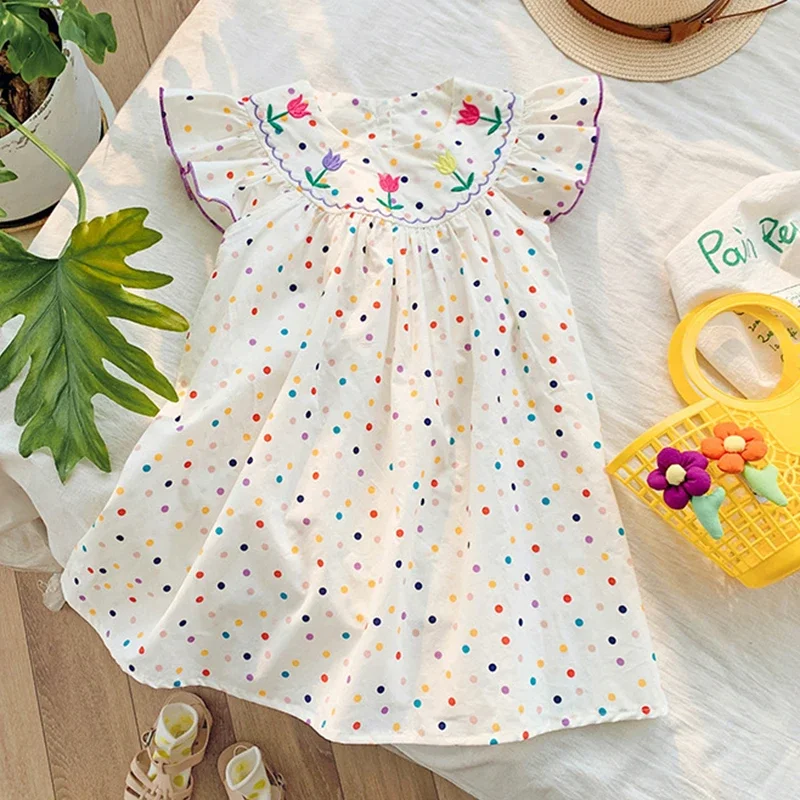 2025 New Girls' Dresses Children'S Summer Cotton Embroidered Hollow Dress Baby Kids Clothing Cute Ruffled Round Neck Vest Dress - Image 13
