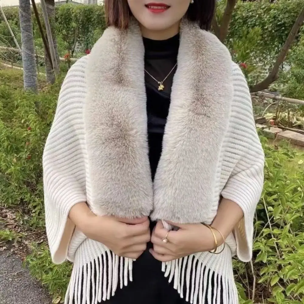 Winter Warm Shawl Knitting Thick Women's Loose Shawl with Faux Fur for Evening Dresses Wedding - Image 2