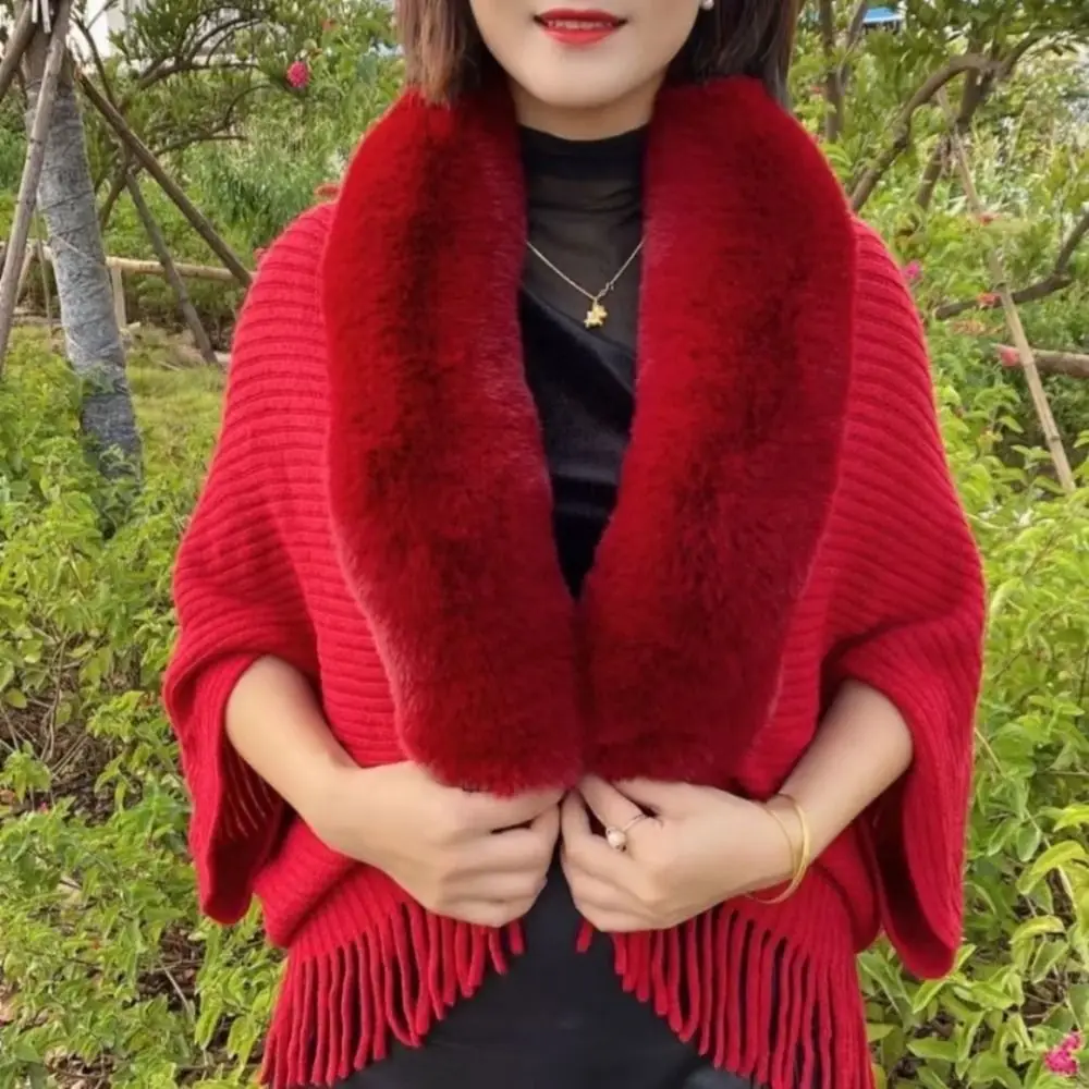 Winter Warm Shawl Knitting Thick Women's Loose Shawl with Faux Fur for Evening Dresses Wedding - Image 7