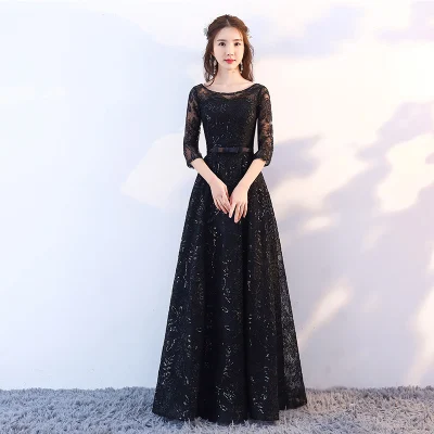 Evening Dresses DongCMY New Fashion Elegant Formal Sequin Lace Black Vintage A-line Half Floor-length Plus Size Prom Gown - Image 9