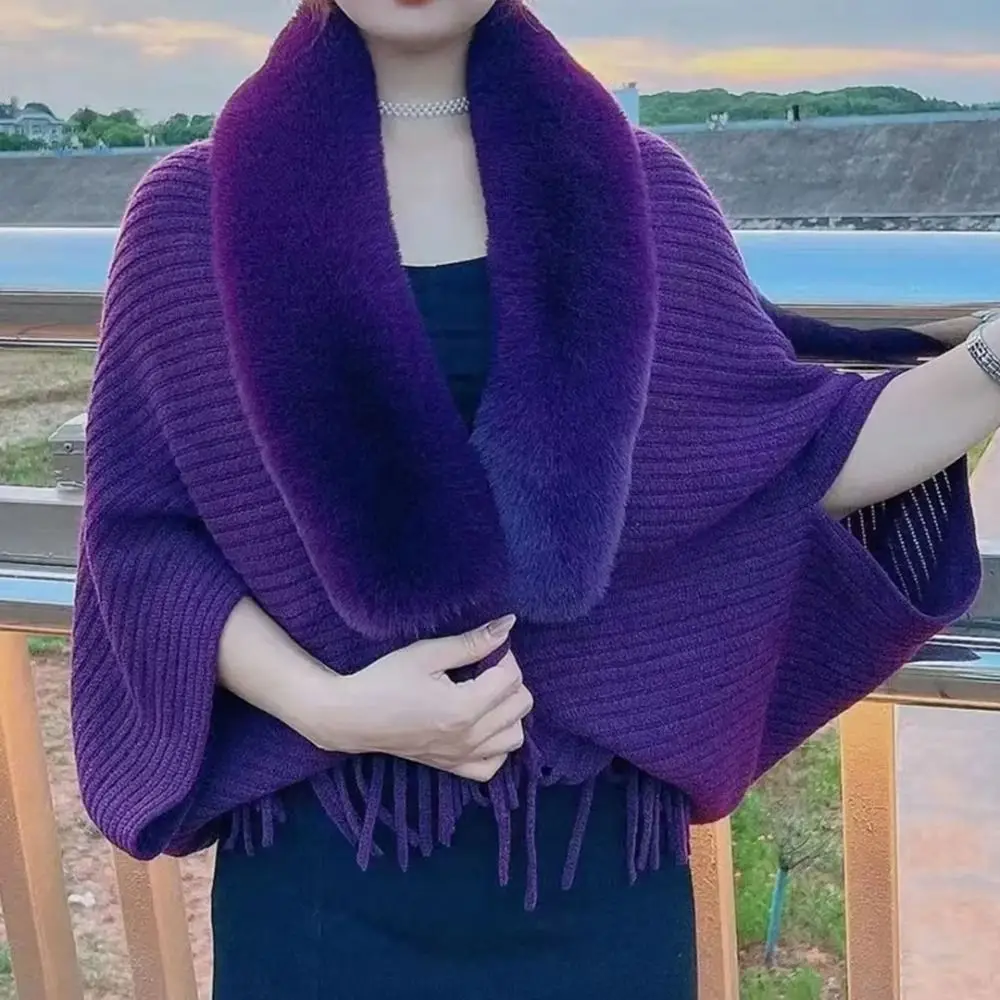 Winter Warm Shawl Knitting Thick Women's Loose Shawl with Faux Fur for Evening Dresses Wedding - Image 9