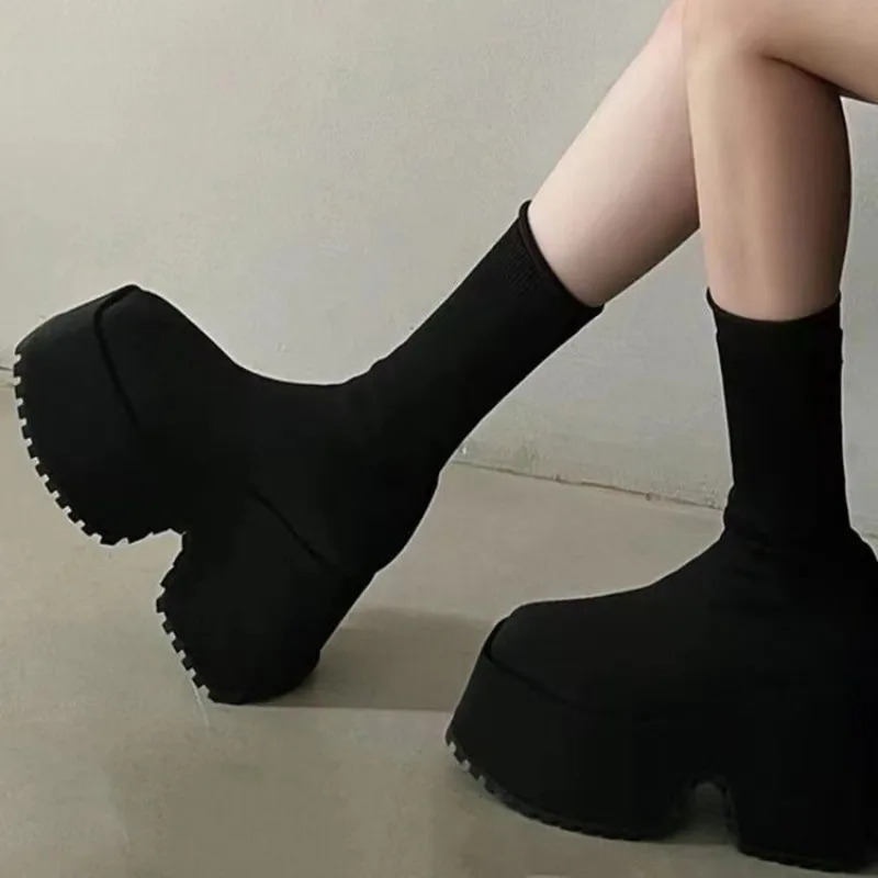 Ankle Super High Heels Chelsea Boots Women Shoes 2024 New Chunky Ladies Shoes Sexy Pumps Platform Goth Motorcycle Black Boots - Image 2