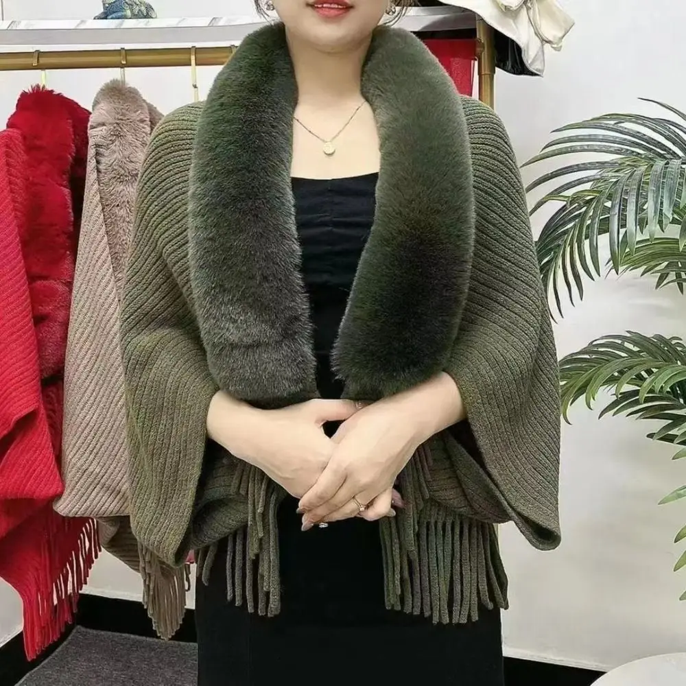 Winter Warm Shawl Knitting Thick Women's Loose Shawl with Faux Fur for Evening Dresses Wedding - Image 3