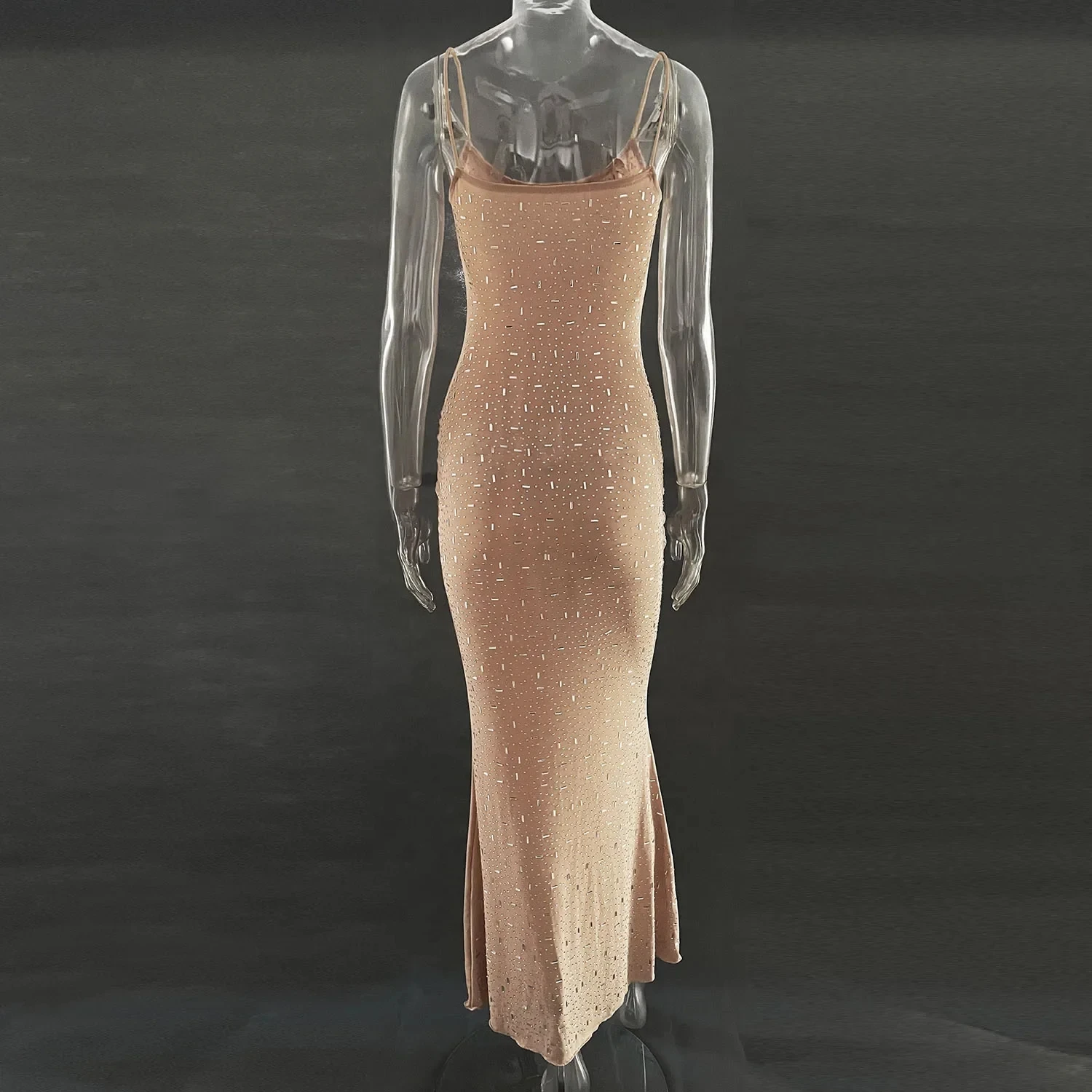 DSMTRC Sexy Mesh See Through Slim Evening Party Dresses Fall Winter Strap Christmas Outfits Glitter Diamond Long Dress for Women - Image 3