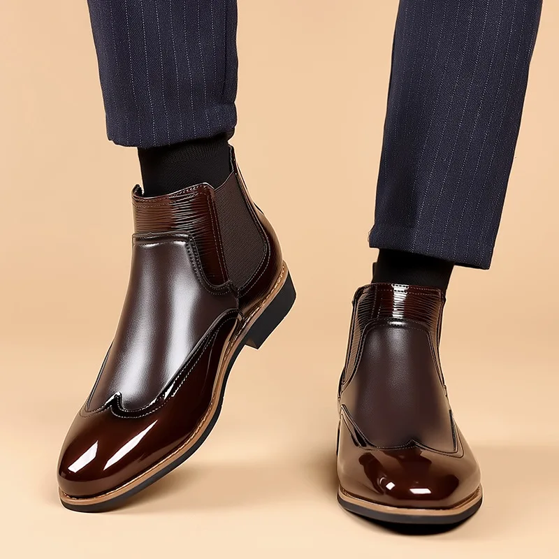 Chelsea Boots for Men Luxury Retro Men Ankle Boot Classic Business Dress Shoes designer British Style High-top Casual Shoes Male - Image 3
