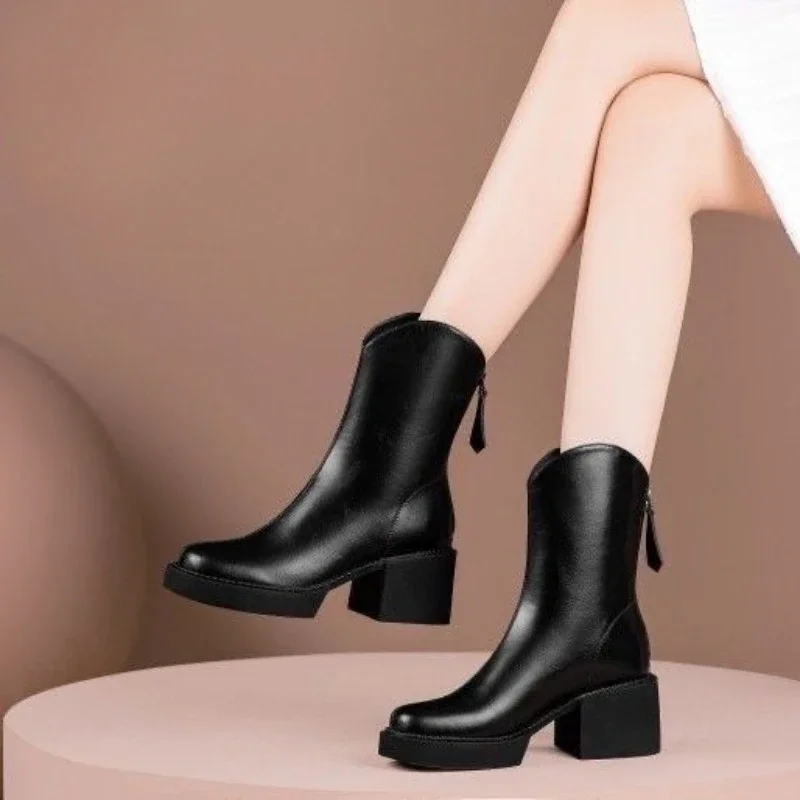 Women's Shoes Chelsea Boots Woman Winter 2025 Cute Trend Elastic Half Promotion Genuine Leather On Offer With High Quality New - Image 4
