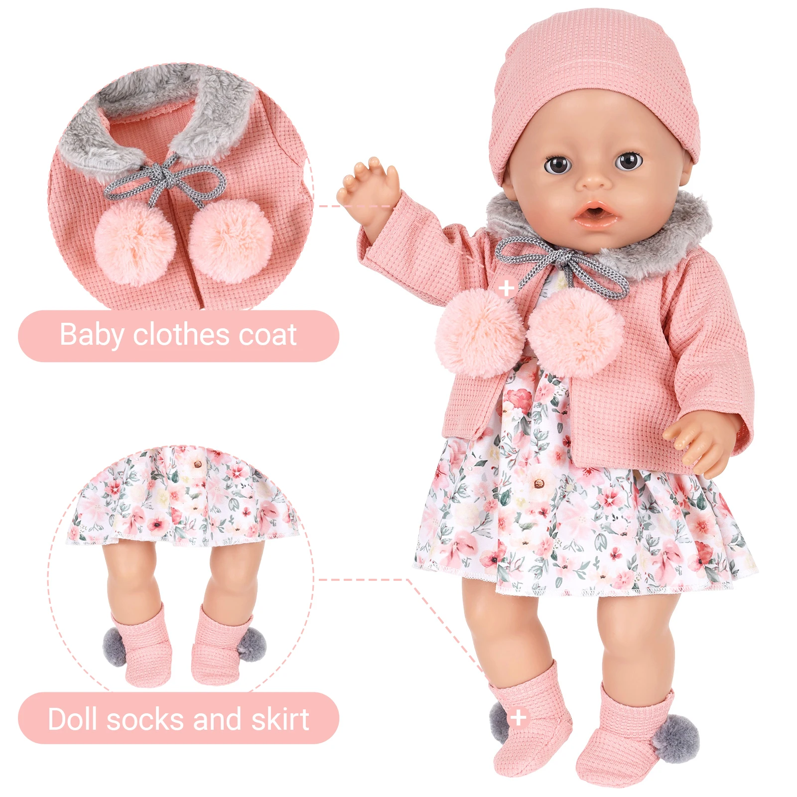 46cm Doll Outfits For 18Inch Baby Doll Cute Overcoat Rompers Doll Dresses Clothes Girls Birthday Christmas Gift - Image 4