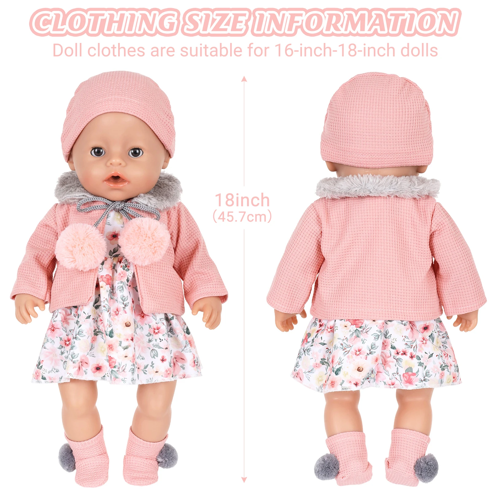 46cm Doll Outfits For 18Inch Baby Doll Cute Overcoat Rompers Doll Dresses Clothes Girls Birthday Christmas Gift - Image 5