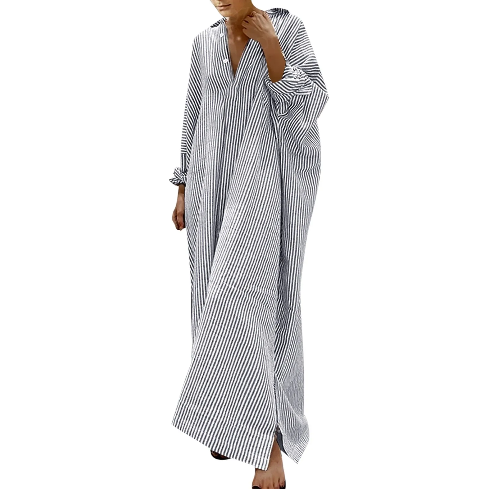 Elegant Outfits Summer Dresses For Women 2023 Stripe Cotton Shirt Casual Loose Maxi Dresses Formal Occasion Dresses Vestidos - Image 7