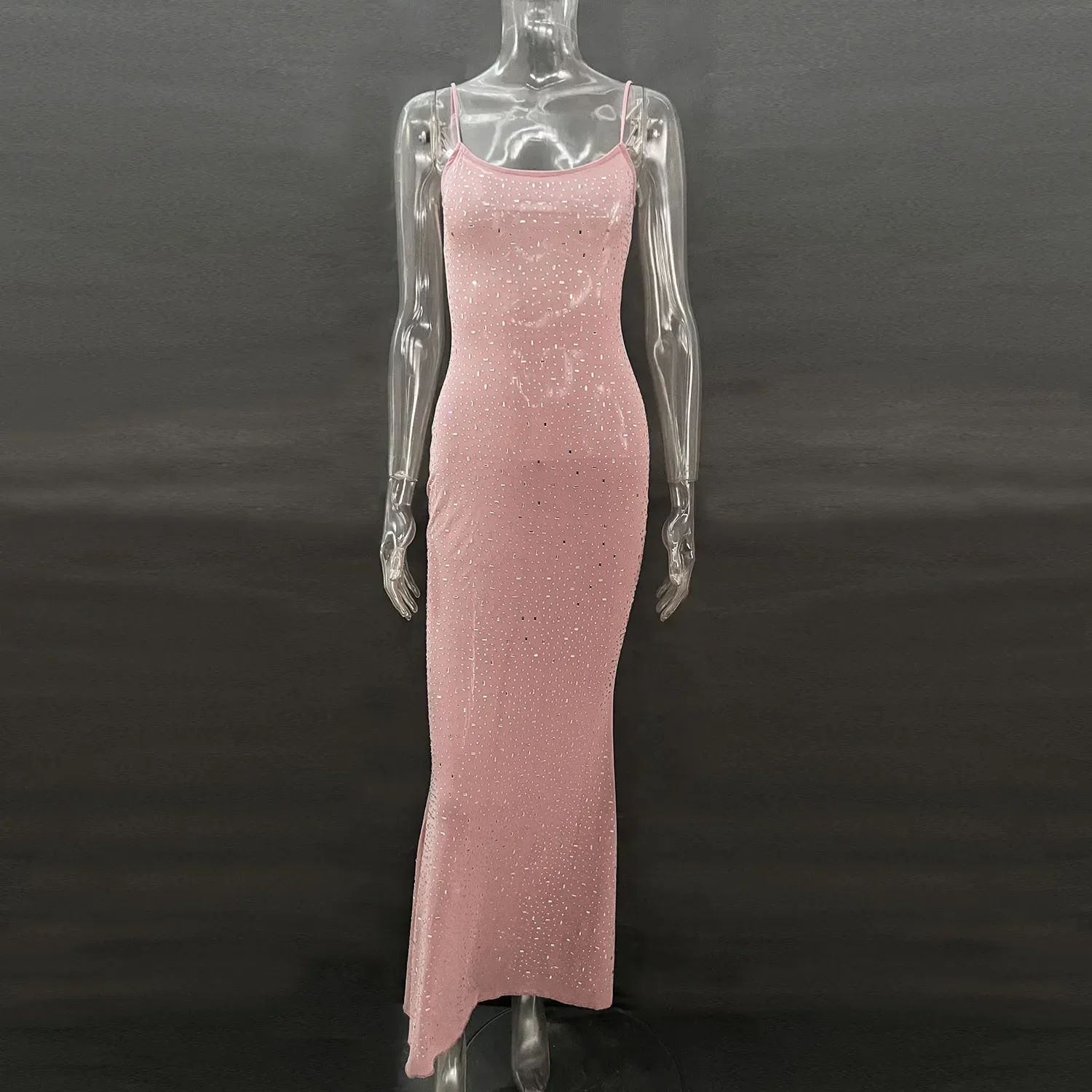 DSMTRC Sexy Mesh See Through Slim Evening Party Dresses Fall Winter Strap Christmas Outfits Glitter Diamond Long Dress for Women - Image 9