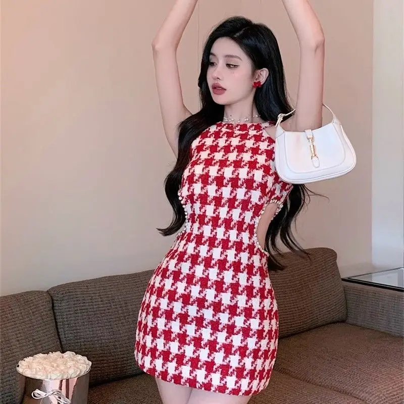 Sexy Mini Dresses Women Hollow Out Sleeveless Tender Bird Lattice Chic French Style Summer Fashion All-match Club Mujer Slim New - Image 3