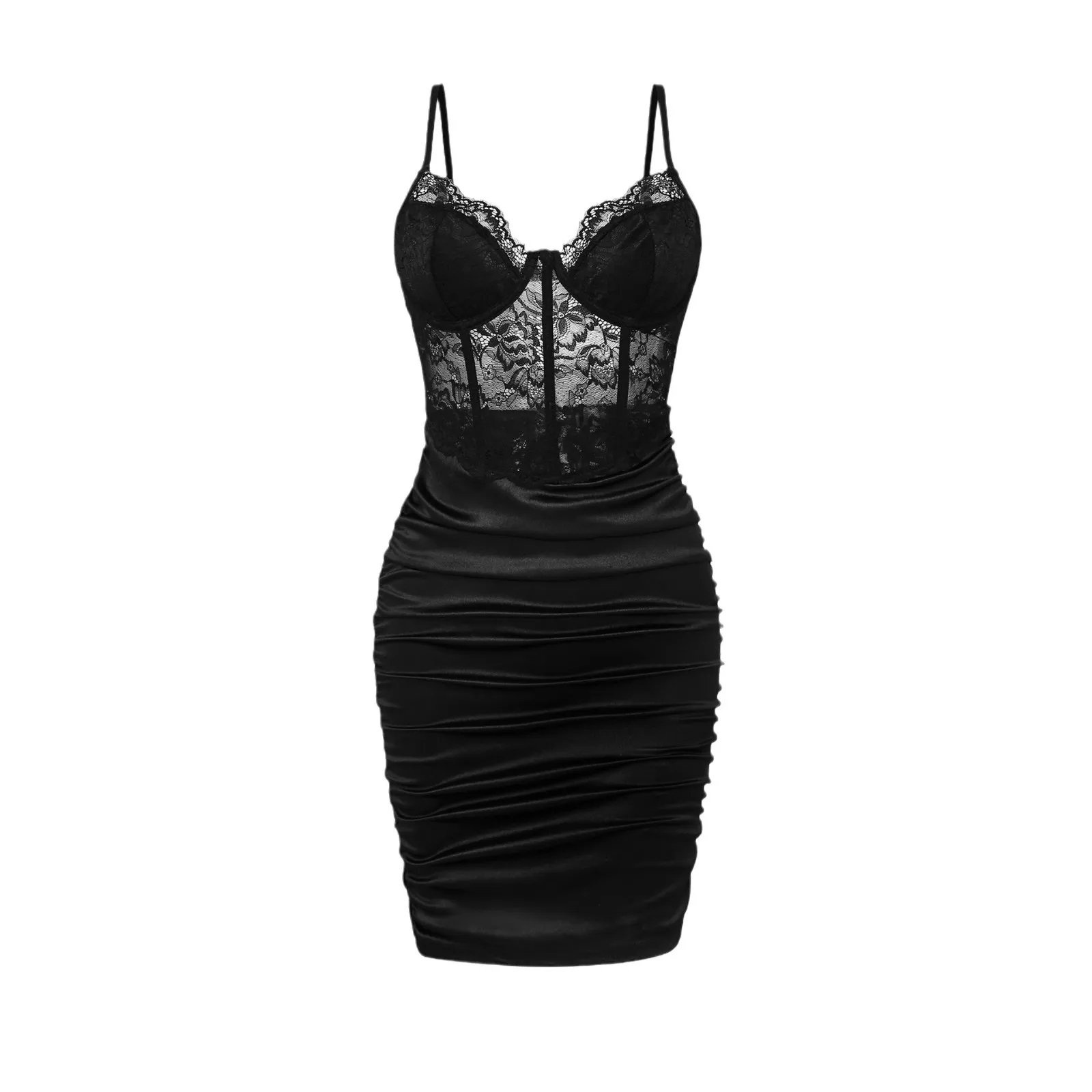 Elegant Sleeveless Dress for Woman New Fashion Sexy Lace Pleated Flower Patterned Hip Wrap Skirt Y2k Slim Fit Dresses for Female - Image 6