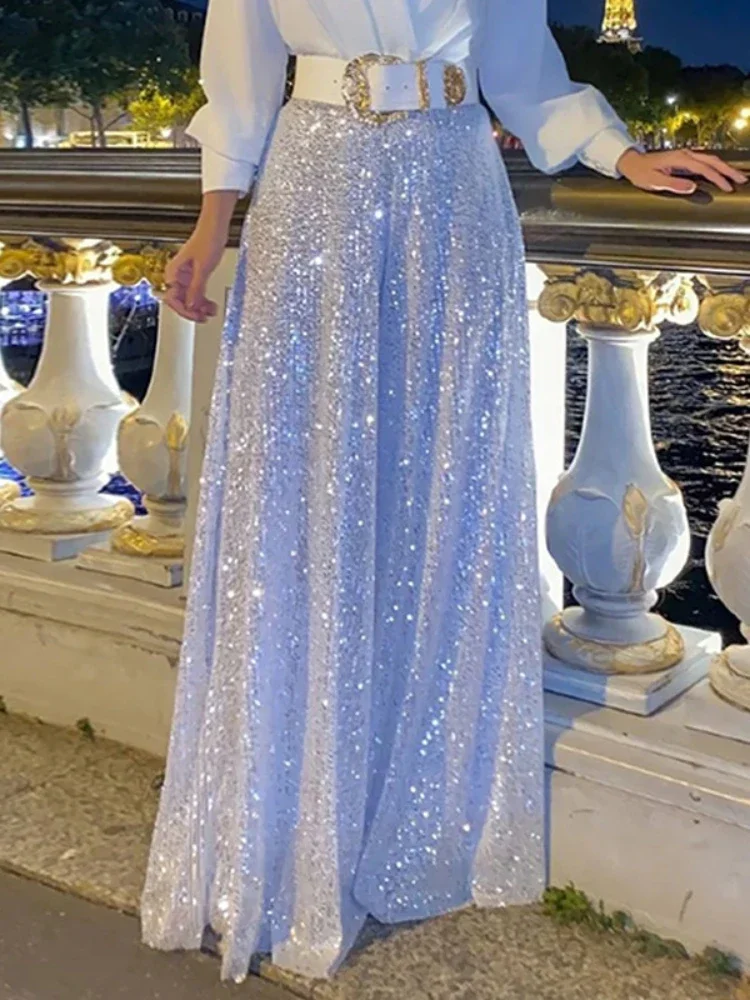TARUXY Splice Sequins Maxi Dresses For Women Fashion Folds Loose V Neck Elegant Dress Femme Party Evening Dresses Luxury 2023 - Image 3
