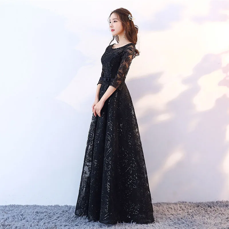 Evening Dresses DongCMY New Fashion Elegant Formal Sequin Lace Black Vintage A-line Half Floor-length Plus Size Prom Gown - Image 3