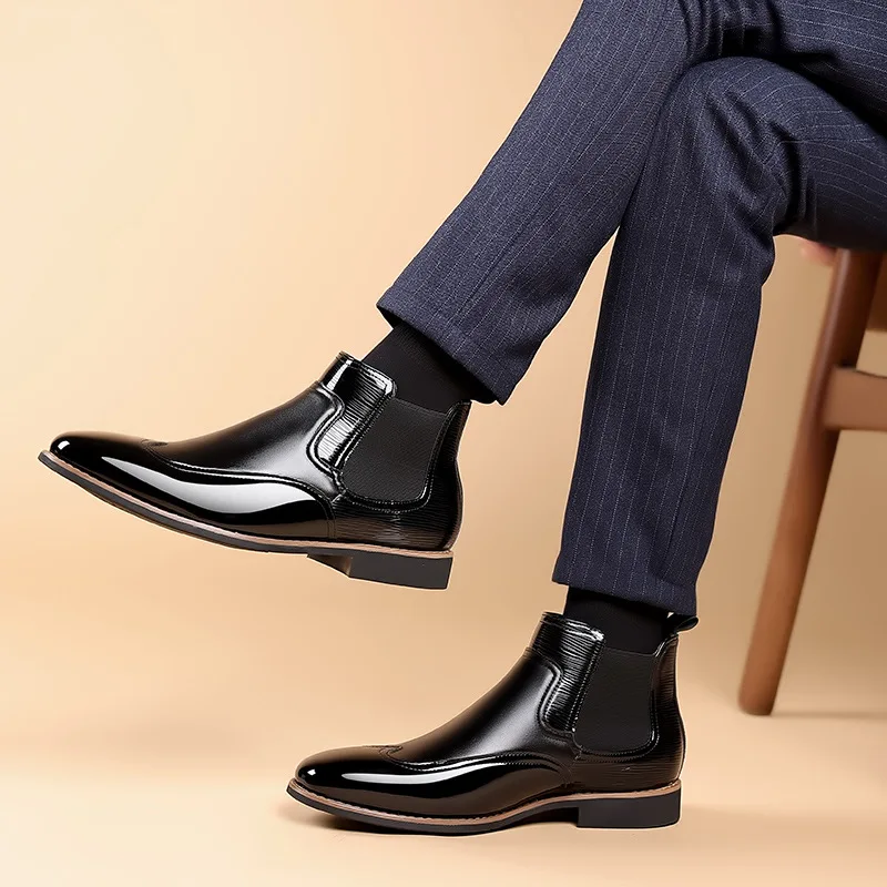 Chelsea Boots for Men Luxury Retro Men Ankle Boot Classic Business Dress Shoes designer British Style High-top Casual Shoes Male - Image 6