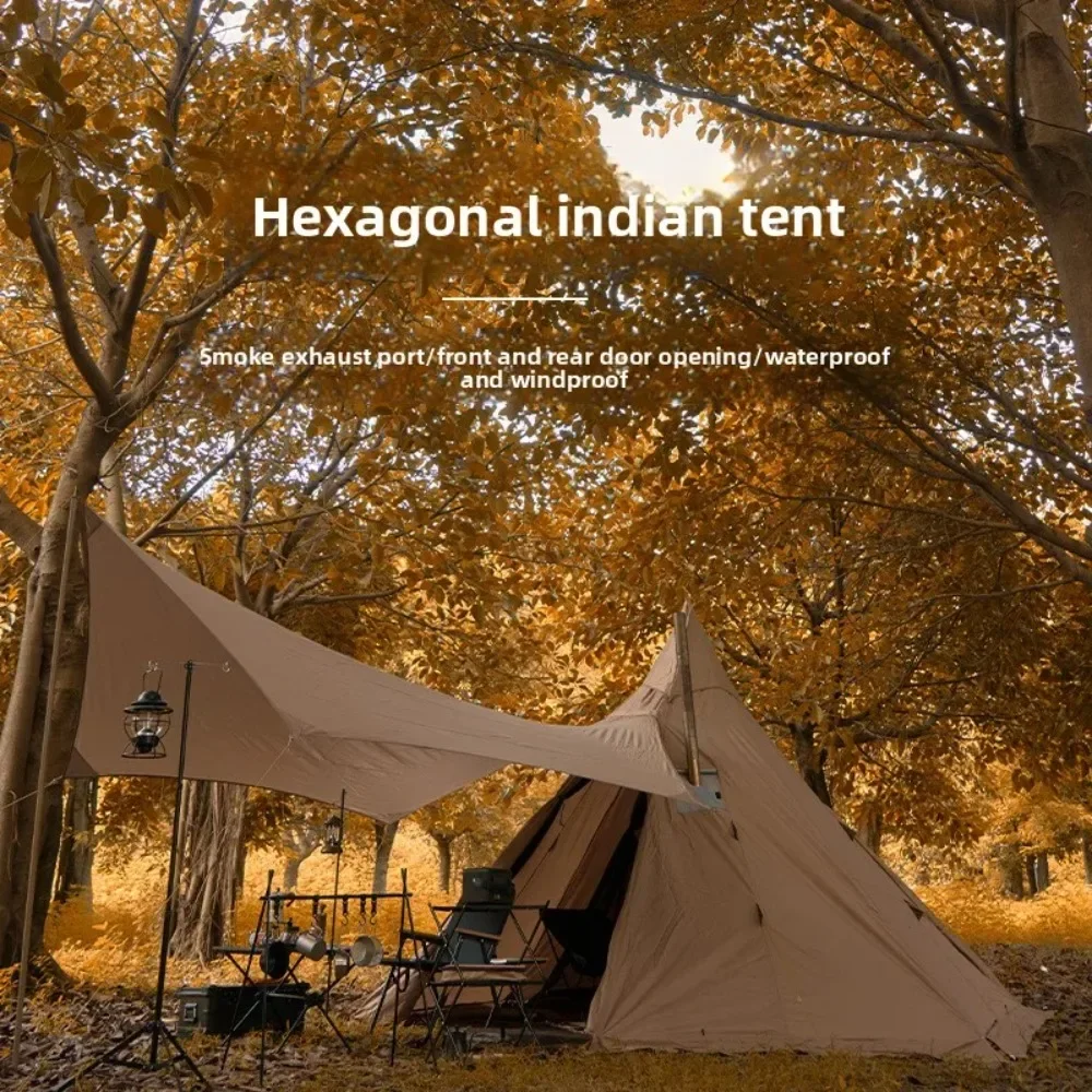 Spire Yurt Oxford Pyramid Tent Indian Shelter Stormproof Outdoor Camping Camp Tent with Chimney Opening Waterproof Four Seasons - Image 2