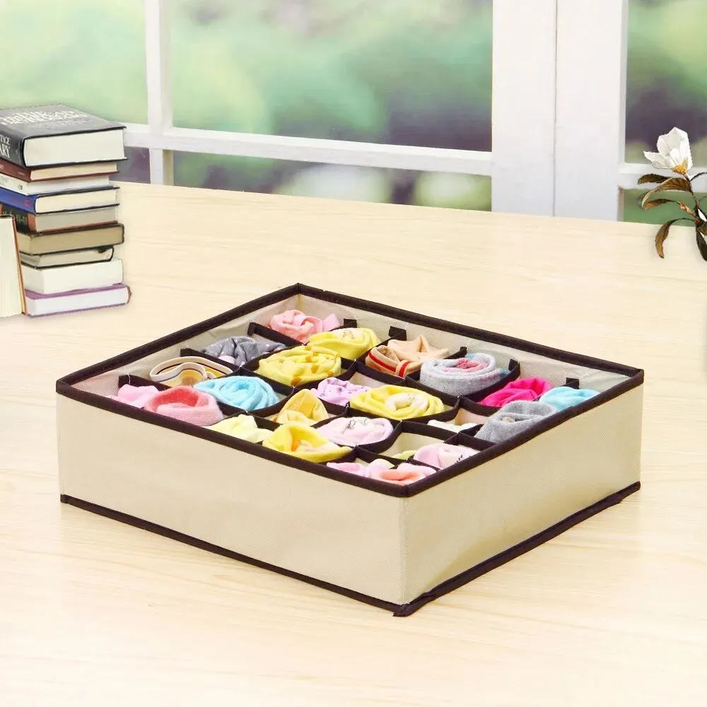 6/7/8/24 Grid Storage Box Beige Underwear Storage Box Four Piece Sock Storage Fabric Bra Storage Box - Image 7