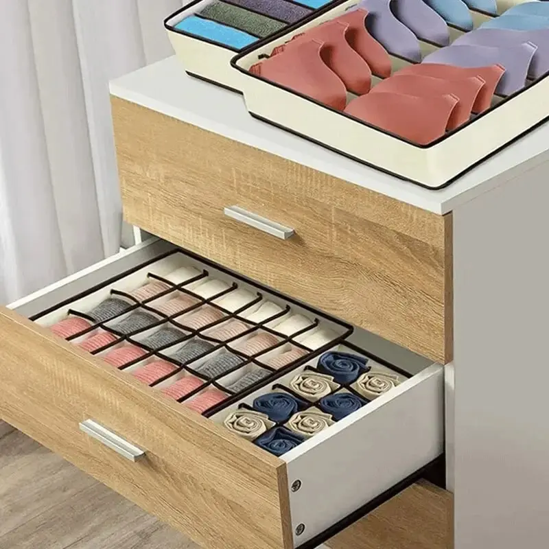 6/7/8/24 Grid Storage Box Beige Underwear Storage Box Four Piece Sock Storage Fabric Bra Storage Box - Image 5