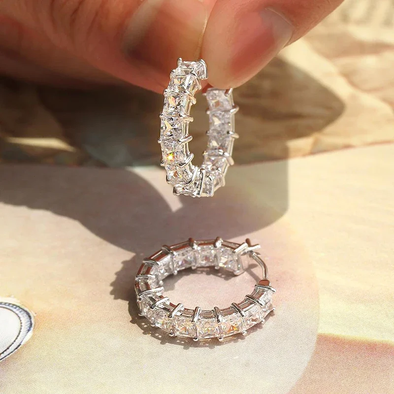 CAOSHI Versatile Luxury Hoop Earrings for Women Charming Princess Square Cubic Zirconia Daily Wear Graceful Jewelry Accessories - Image 3