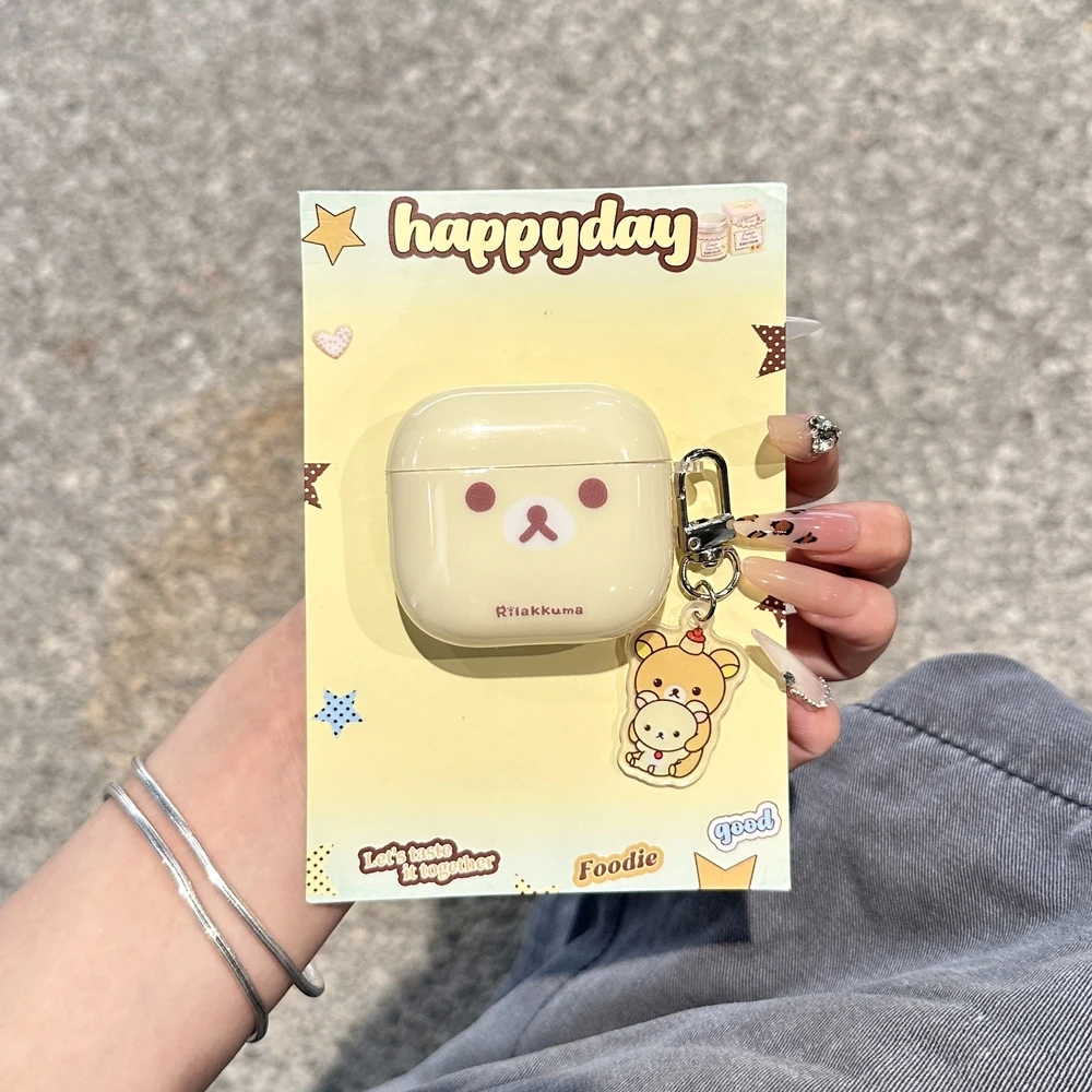 Cute Cartoon Rilakkuma Bear Earphone Case For Airpods 4 2 3 1 Pro 3 2 Wireless Bluetooth Headset Protective Cover With Pendant - Image 4