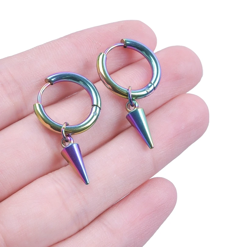 Cone Pendant Earrings For Women/Men Accessories Punk Jewelry Vintage Rainbow Hoop Ear Piercing Boucle D’Oreille Acier Inoxidable - Image 2
