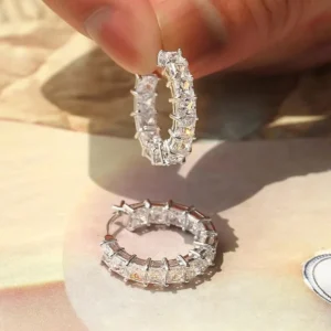 CAOSHI Versatile Luxury Hoop Earrings for Women Charming Princess Square Cubic Zirconia Daily Wear Graceful Jewelry Accessories