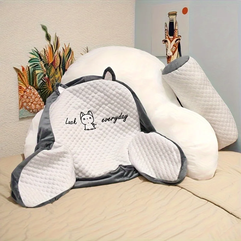 1pc Adjustable Reading Pillow - Ergonomic Back Support Cushion for Bed/Sofa/Floor, Gray Quilted Breathable Design - Image 5