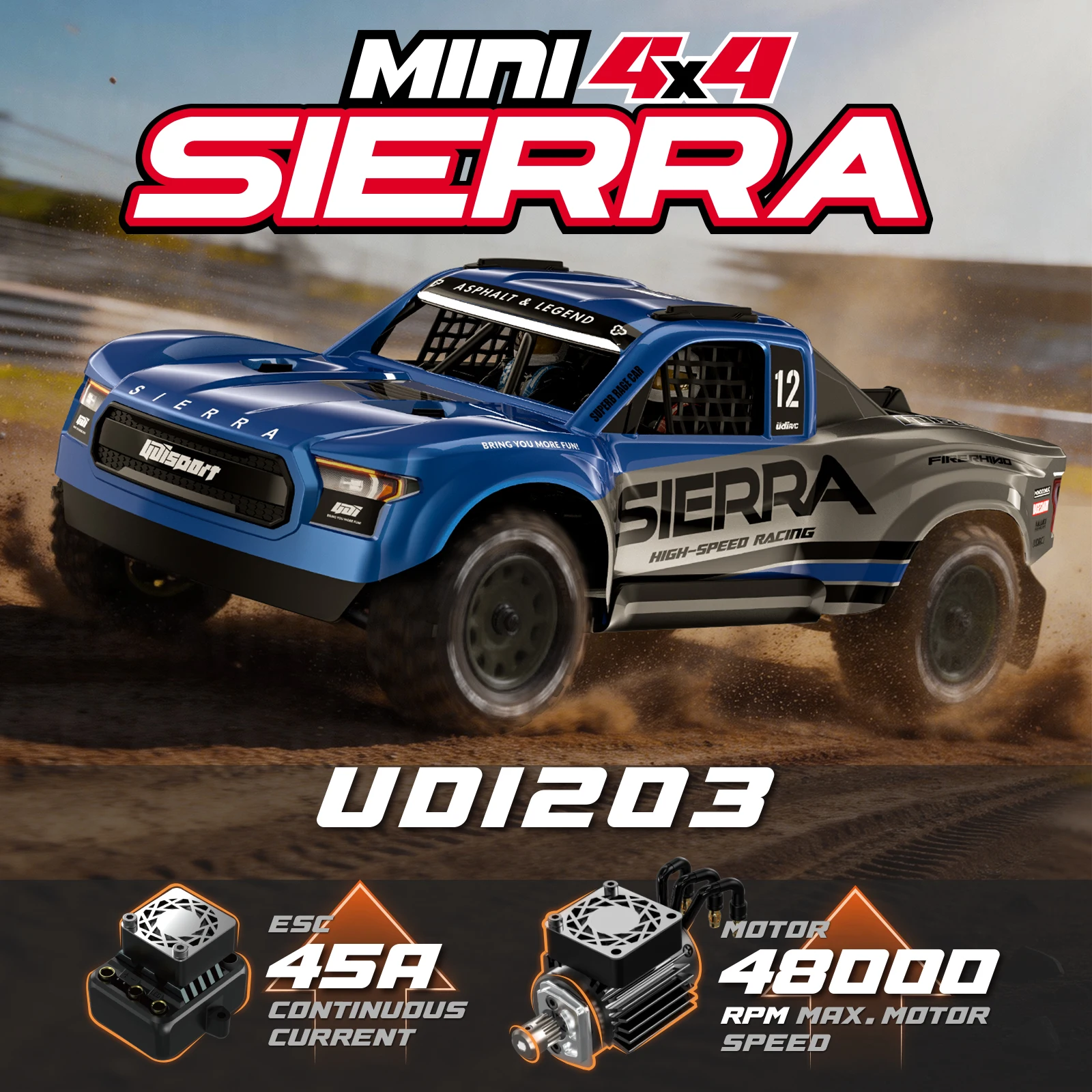 UDIRC UD1203 SIERRA 1/12 Scale 4WD RC Car Off-Road Truck Electric Desert Buggy Fully Sealed Adult RC Vehicle - Image 2