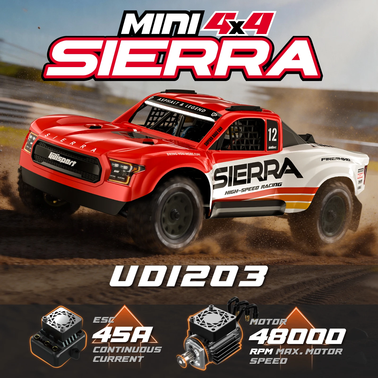 UDIRC UD1203 SIERRA 1/12 Scale 4WD RC Car Off-Road Truck Electric Desert Buggy Fully Sealed Adult RC Vehicle